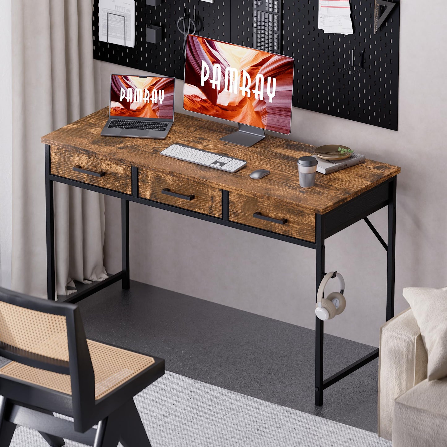 Pamray 32 Inch Small Computer Desk with 2 Drawers for Bedroom Study Writing Home Office Table for Small Spaces White