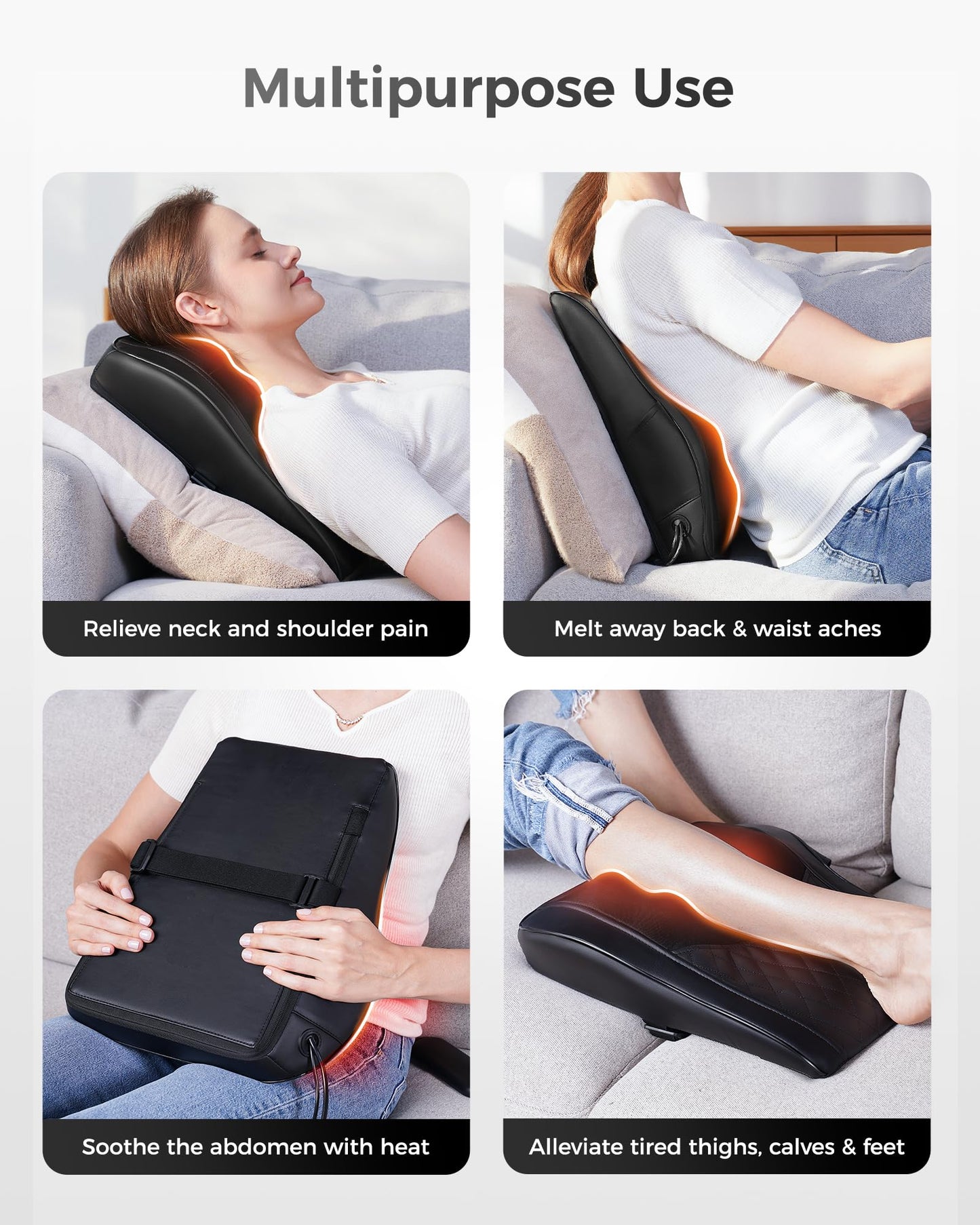 Boriwat Back Massager with Heat, 3D Kneading Massage Pillow for Back, Neck, Shoulder, Leg Pain Relief Deep Tissue, Gifts for Women Men Mom Dad