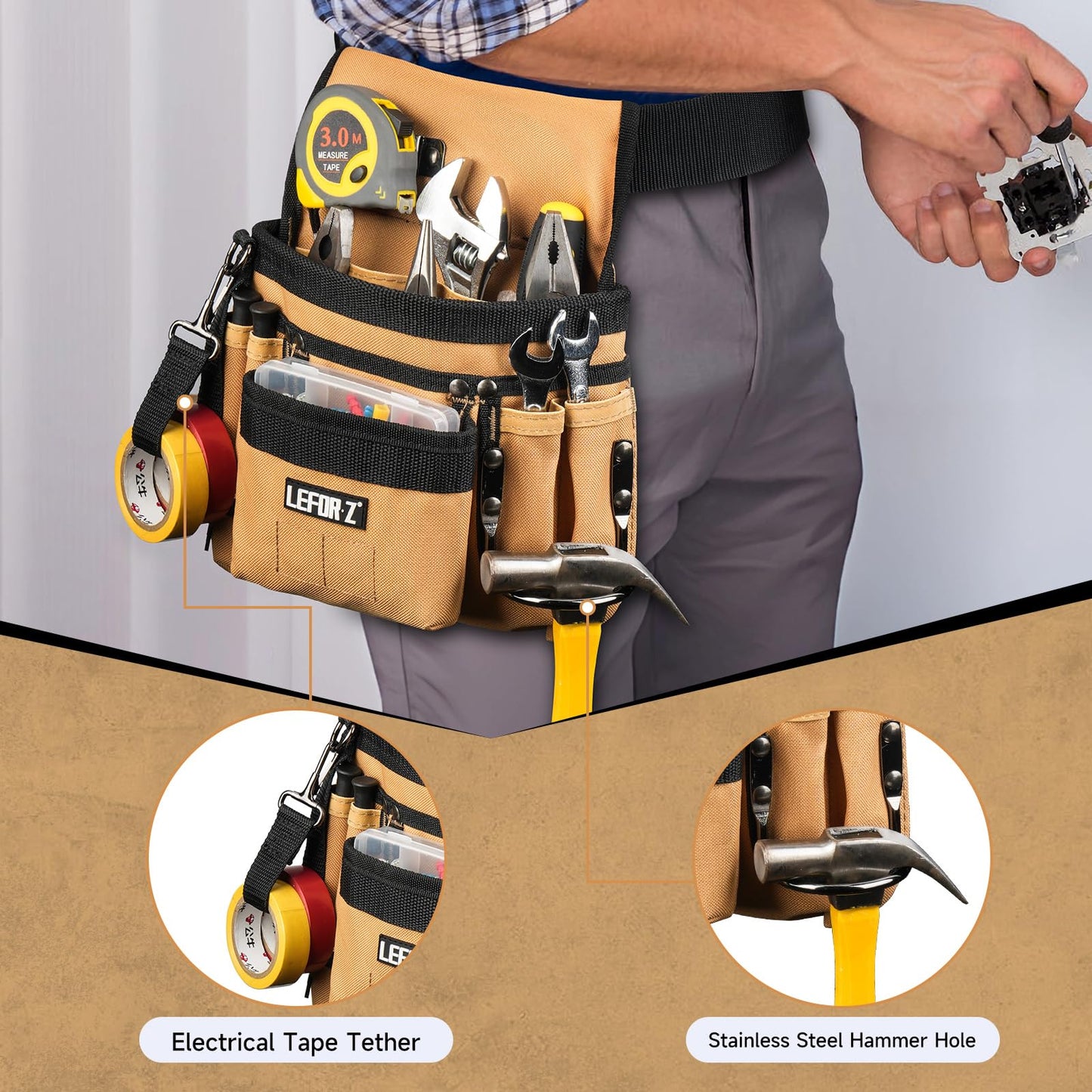 Tool Belt,Magnetic Tool Pouch,14-Pockets Tool Belts for Men,Detachable & Adjustable Tool Pouch belt for Electrician,Carpenter,Construction,Work Apron,Utility Belt,Black-Yellow