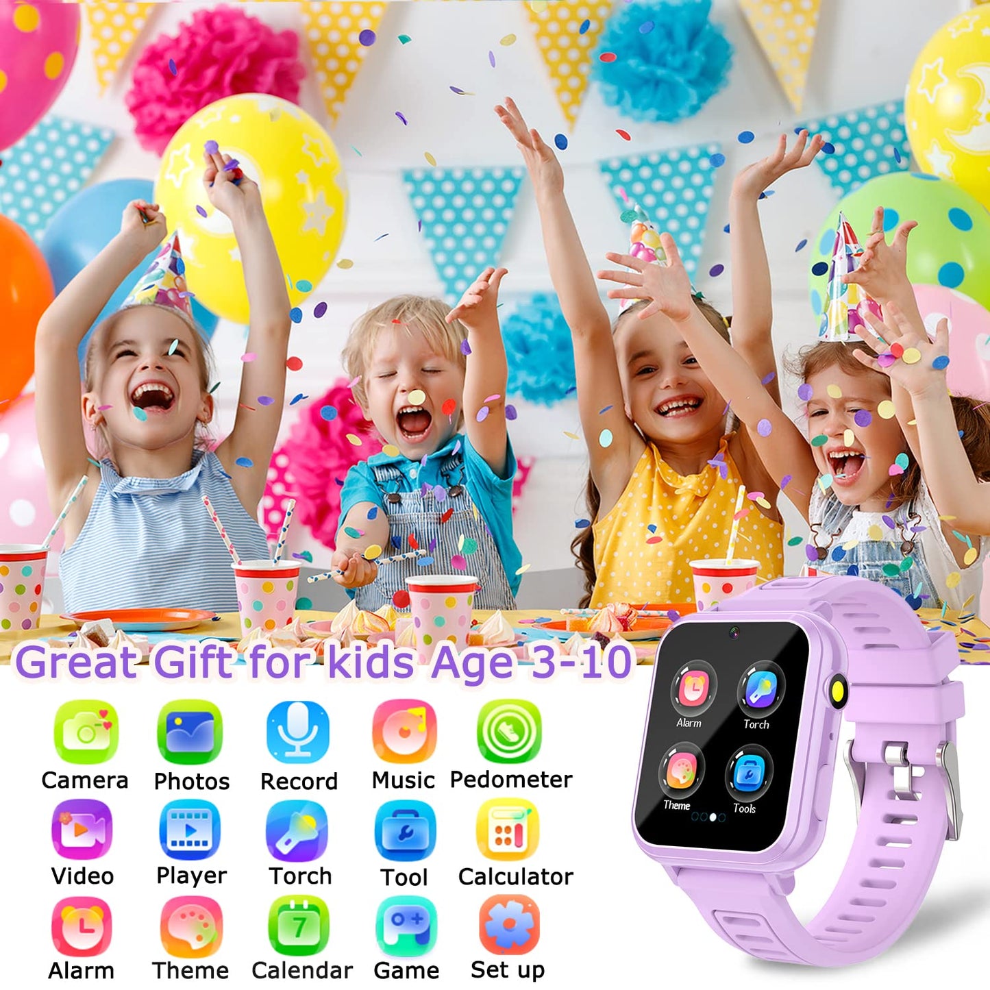 Cosjoype Kids Game Smart Watch for Kids with 39 Puzzle Games HD Touch Screen Camera Music Player Pedometer Alarm Clock Calculator Flashlight 12/24hr Kid Watch Gift for 4-12 Year Old Boys Toys for Kid