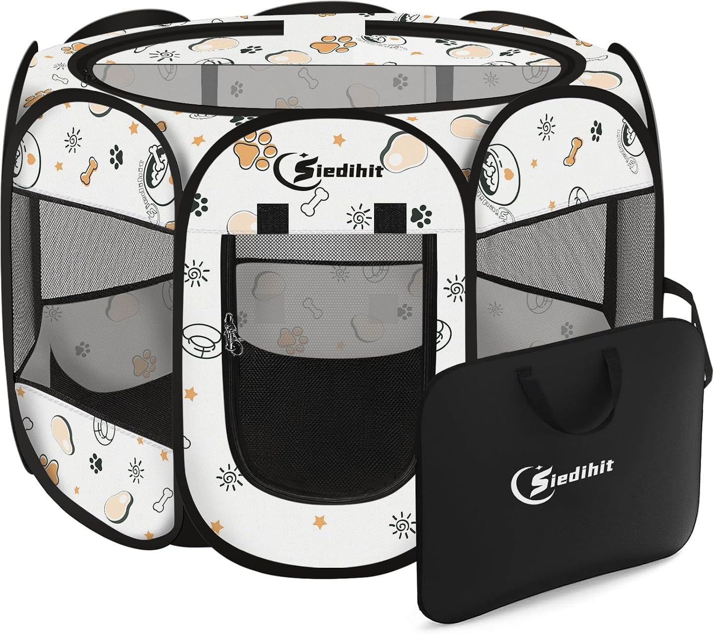 Siedihit Dog Cat Playpen, Puppy Pet Playpen Indoor for Small Dog Crate Tent Cage Outdoor, Portable Pop Up Dogs Enclosure Kennel with Carrying Case for Dogs/Cats/Rabbits(Grey, Small