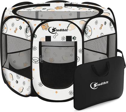 Siedihit Dog Cat Playpen, Puppy Pet Playpen Indoor for Small Dog Crate Tent Cage Outdoor, Portable Pop Up Dogs Enclosure Kennel with Carrying Case for Dogs/Cats/Rabbits(Grey, Small