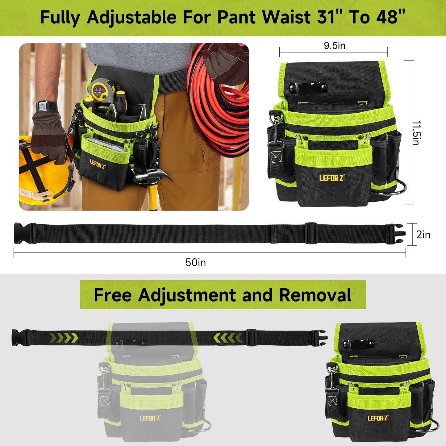 Tool Belt,Magnetic Tool Pouch,14-Pockets Tool Belts for Men,Detachable & Adjustable Tool Pouch belt for Electrician,Carpenter,Construction,Work Apron,Utility Belt,Black-Yellow