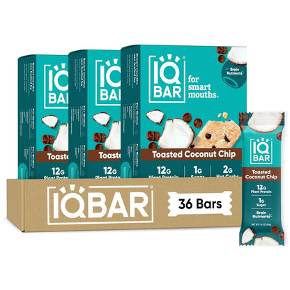 IQBAR Clean Plant Protein Bars, Almond Butter Chip 12-Count | Protein Snack | High Fiber, High Protein, Low Sugar, Clean Label Project Certified | Gluten Free, Dairy Free, Vegan, Keto, Soy Free