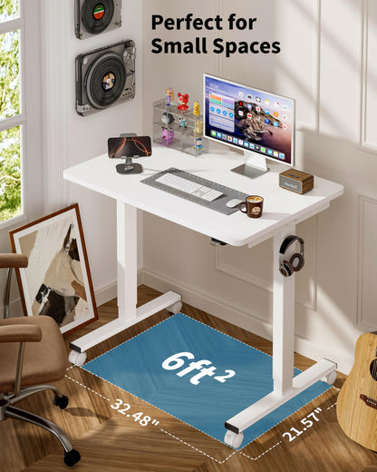 Okin Small Electric Standing Desk, 36" x 24" Whole Piece Height Adjustable Desk, Oak Sit to Stand Computer Workstation with Wheels for Home Office