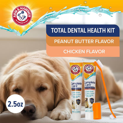 Arm & Hammer Complete Care Dog Dental Kit with Enzymatic Dog Toothpaste, Toothbrush and Finger Brush, Baking Soda and Calcium Formula for Plaque Tartar Control, Chicken Flavor, 2.5 Oz