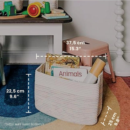 Light Honey Cotton Rope Baskets for Shelves, Set of 3 - 15"×10"×9½" - Woven Storage Baskets for Organizing - Closet, Nursery, Bedroom, Playroom - Toys, Books, Towels, Clothes
