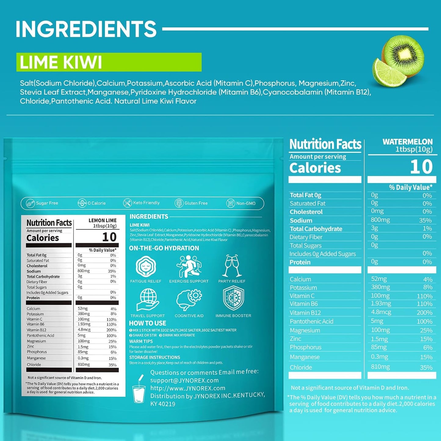 Electrolytes Powder Packets Sugar Free, 30 Sticks High Sodium Hydration Packets, Electrolyte Drink Mix with Lemon Lime Watermelon Peach Berry Kiwi Tropical Punch Lychee Cranberry, 10.5OZ
