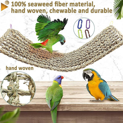 Bird Seagrass Mat 30 x 7 Inch Parrot Natural Seagrass Woven Net Hammock Parakeet Climbing Rope Ladder Mat Chew Toys Cage Accessories for Pigeon Macaw Cockatiel Conure Cockatoo Rat Bearded Dragon