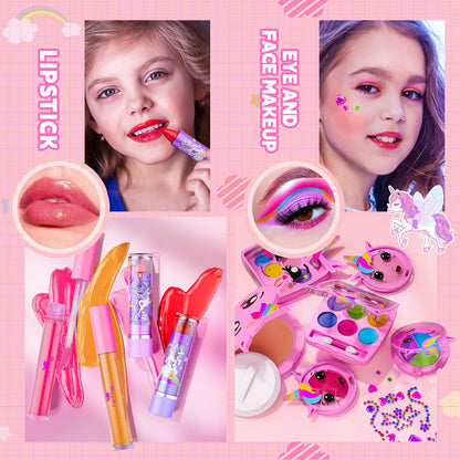 Beayuck Kids Makeup Kit for Girls - Girls Makeup Kit Toys, Real Washable Cosmetic Set with Storage Case, Kids Play Makeup Set for Christmas Birthday Gift 3 4 5 6 8 10 11 12+ Years Old, Pink