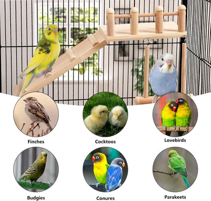 FrgKbTm Bird Perches Platform Swing with Climbing Ladder, Parakeet Cage Accessories Wooden Playing Gyms Exercise Sturdy for Small Birds