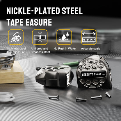 STEELITE Tape Measure 25'FT Stainless Steel Waterproof & Rustproof Retractable Measuring Tape with Hollow Design Carbon Fiber