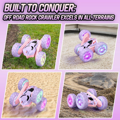 Hamdol Remote Control Car for Kids, 360° Rotating Double-Sided RC Car with LED Headlights, 4WD 2.4GHz Electric Rechargeable Toy Vehicle for Boys and Girls, Perfect Birthday
