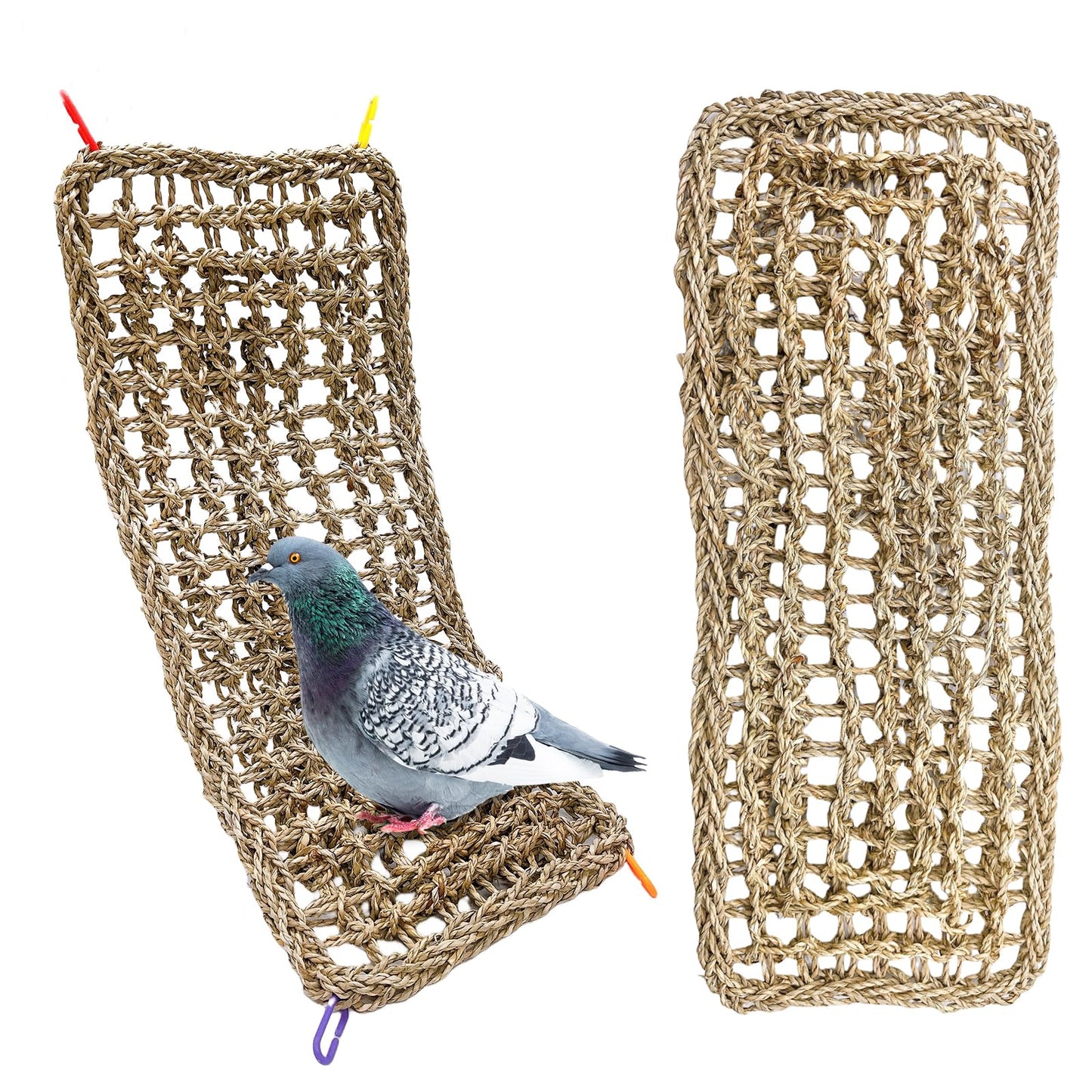 Bird Seagrass Mat 30 x 7 Inch Parrot Natural Seagrass Woven Net Hammock Parakeet Climbing Rope Ladder Mat Chew Toys Cage Accessories for Pigeon Macaw Cockatiel Conure Cockatoo Rat Bearded Dragon