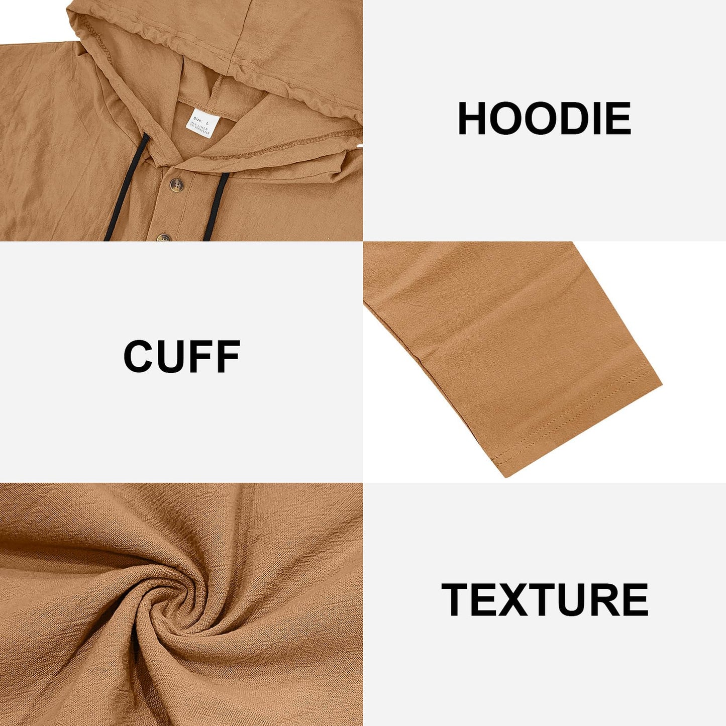 Mens Cotton Linen Hoodies Long Sleeve Button Down Shirts Casual Hawaiian Beach Yoga Sweatshirts