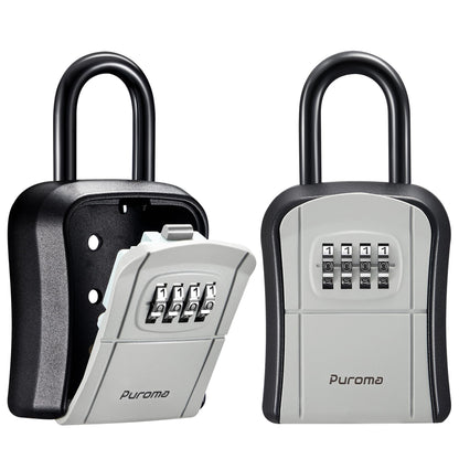 Puroma Key Lock Box, Portable Combination Lockbox Wall-Mounted Key Storage Box for House Keys, Resettable Code Safe Security Lock Box for Home, Office, Apartment Spare Key Storage (1 Pack, Gray)