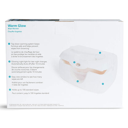 Munchkin Warm Glow Baby Wipe Warmer with Nightlight, Baby Wipes Warmer Dispenser for Newborn Diaper Changes, Holds 100 Wipes, White