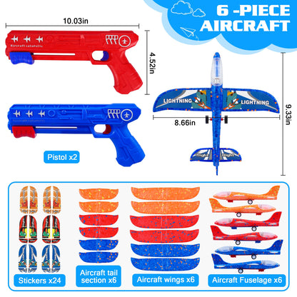LJZJ 3 Pack Airplane Launcher Toys, 2 Flight Modes LED Foam Glider Catapult Plane, Outdoor Flying Toy for Kids, Birthday Gifts for Boy Girl 3+ Year Old, B-Day Party Supplies