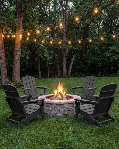 Folding Adirondack Chair, HDPE Adirondack Chairs with 2 Cup Holder, Plastic All-Weather Fire Pit Chairs, Outdoor Lawn Chair for Patio Garden (Grey)