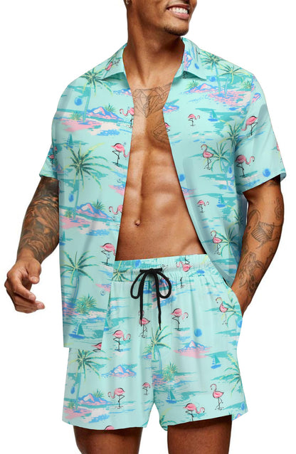 COOFANDY Men's Hawaiian Matching Set Summer Beach 2 Piece Outfits Flower Button Down Shirts and Shorts Vacation Outfits