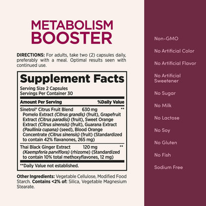 Nature's Bounty Optimal Solutions Metabolism Booster Supplement, Boosts Fat Metabolism, Promotes Abdominal Fat Loss, with Citrus Extracts and Black Ginger, 60 Capsules (Pack of 2)