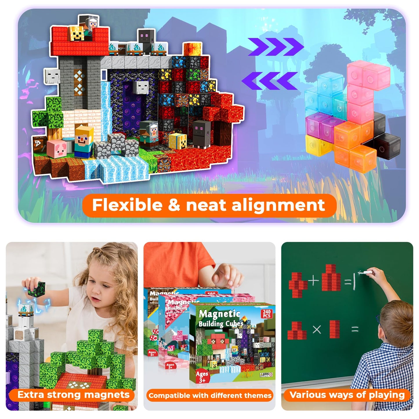Magneverse Magnetic Blocks - 150 PCS Magnetic Building Blocks for Kids, Magnet Building Cubes for Boys Girls, STEM Montessori Sensory Toys Stacking for 3 4 5 6 7 8 9 10 11 12 13 Birthday Gift