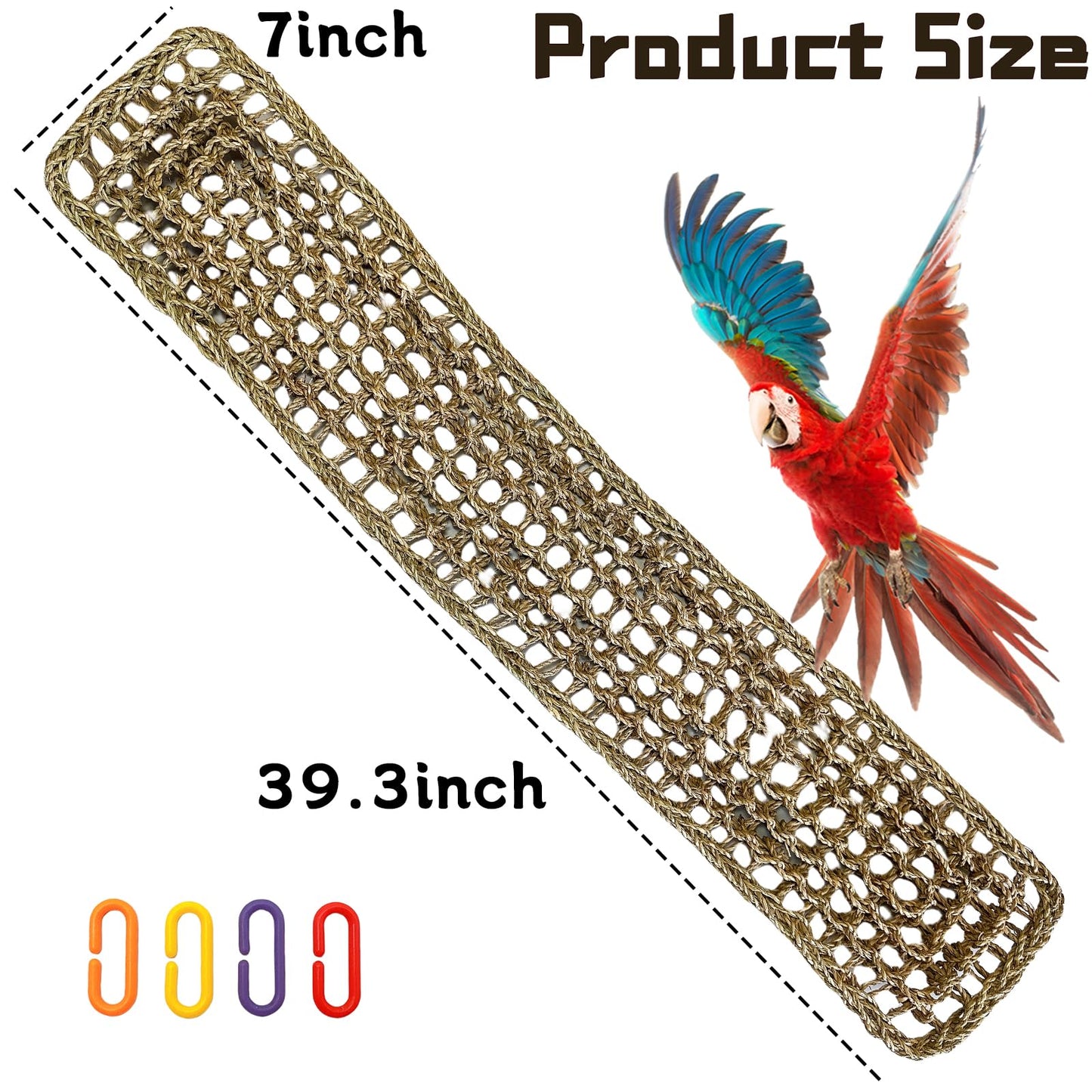 Bird Seagrass Mat 30 x 7 Inch Parrot Natural Seagrass Woven Net Hammock Parakeet Climbing Rope Ladder Mat Chew Toys Cage Accessories for Pigeon Macaw Cockatiel Conure Cockatoo Rat Bearded Dragon