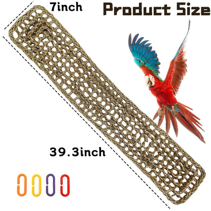 Bird Seagrass Mat 30 x 7 Inch Parrot Natural Seagrass Woven Net Hammock Parakeet Climbing Rope Ladder Mat Chew Toys Cage Accessories for Pigeon Macaw Cockatiel Conure Cockatoo Rat Bearded Dragon