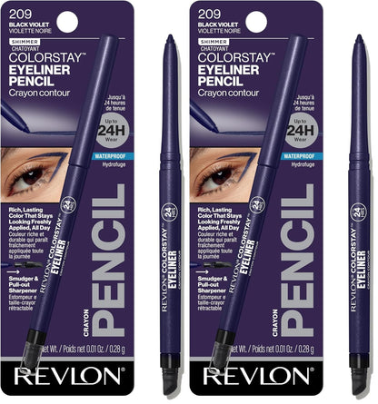 Revlon ColorStay Pencil Waterproof Eyeliner, Smudge-Proof, Eye Makeup with Built-In Sharpener, Long-Lasting, Matte Finish, 201 Black, 2 pack
