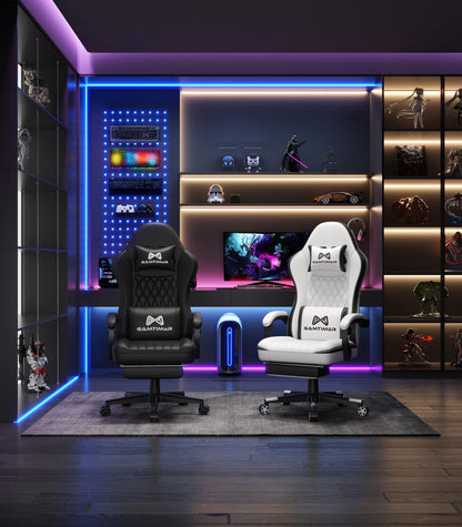 Gamtimer Gaming Chair with Footrest, Ergonomic Computer Chair, PU Breathable Material with Headrest and Lumbar Support, Suitable for Silla Gamer and Adults（Grey）