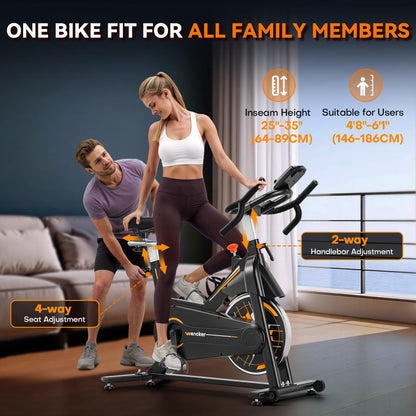 Wenoker Exercise Bike,Indoor Spin Bike with Adjustable Resistance Bluetooth Fitness App, 350 LBS Heavy Duty Frame,Smooth Quiet Belt Drive, Adjustable Handlebars & Seat with Transport Wheels