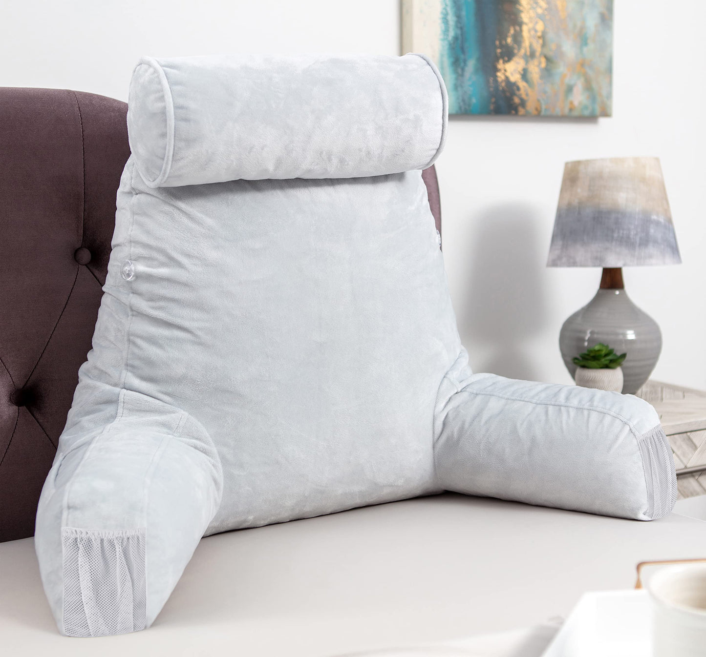 Husband Pillow XXL The Original for Adults - 30" Tall Backrest for Sitting Up in Bed - Firm Support Reading & Bed Rest Pillows for Adults, Neck Roll, Removable Cover - TV - Dark Grey