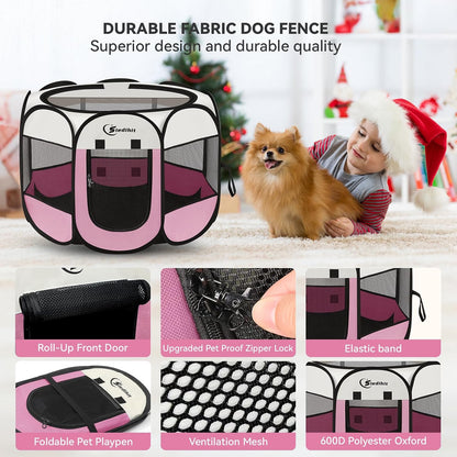 Siedihit Dog Cat Playpen, Puppy Pet Playpen Indoor for Small Dog Crate Tent Cage Outdoor, Portable Pop Up Dogs Enclosure Kennel with Carrying Case for Dogs/Cats/Rabbits(Grey, Small