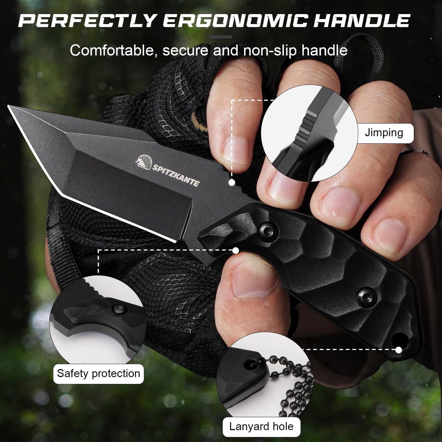 Neck Knife with Sheath and Necklace X-TAN-K, Horizontal Carry Knife with Full Tang Tanto 5Cr14MoV Steel Blade, Khaki ABS Handle, EDC, Outdoor, Camping & Hiking
