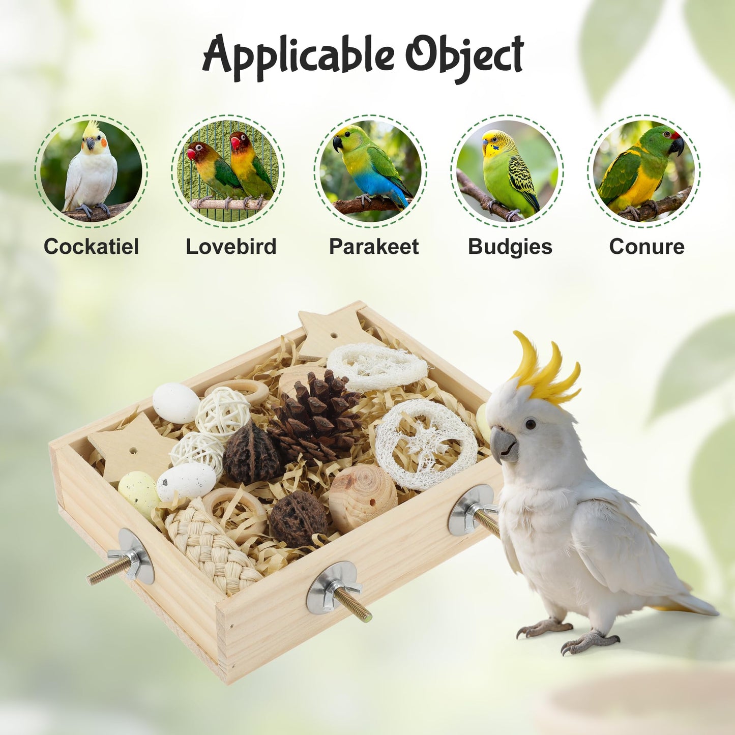 Bird Foraging Toys Box, Wooden Foraging and Shredding Toy for Birds, Bird Box for Mental Stimulation, Wood Colour