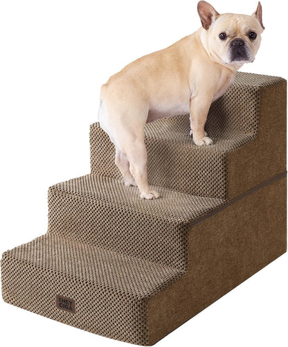 EHEYCIGA Dog Stairs for Small Dogs 13.5" H, 3-Step Dog Steps for Couch Sofa and Chair, Pet Steps for Medium Cats, Non-Slip Balanced Pet Ramp Indoor, Grey