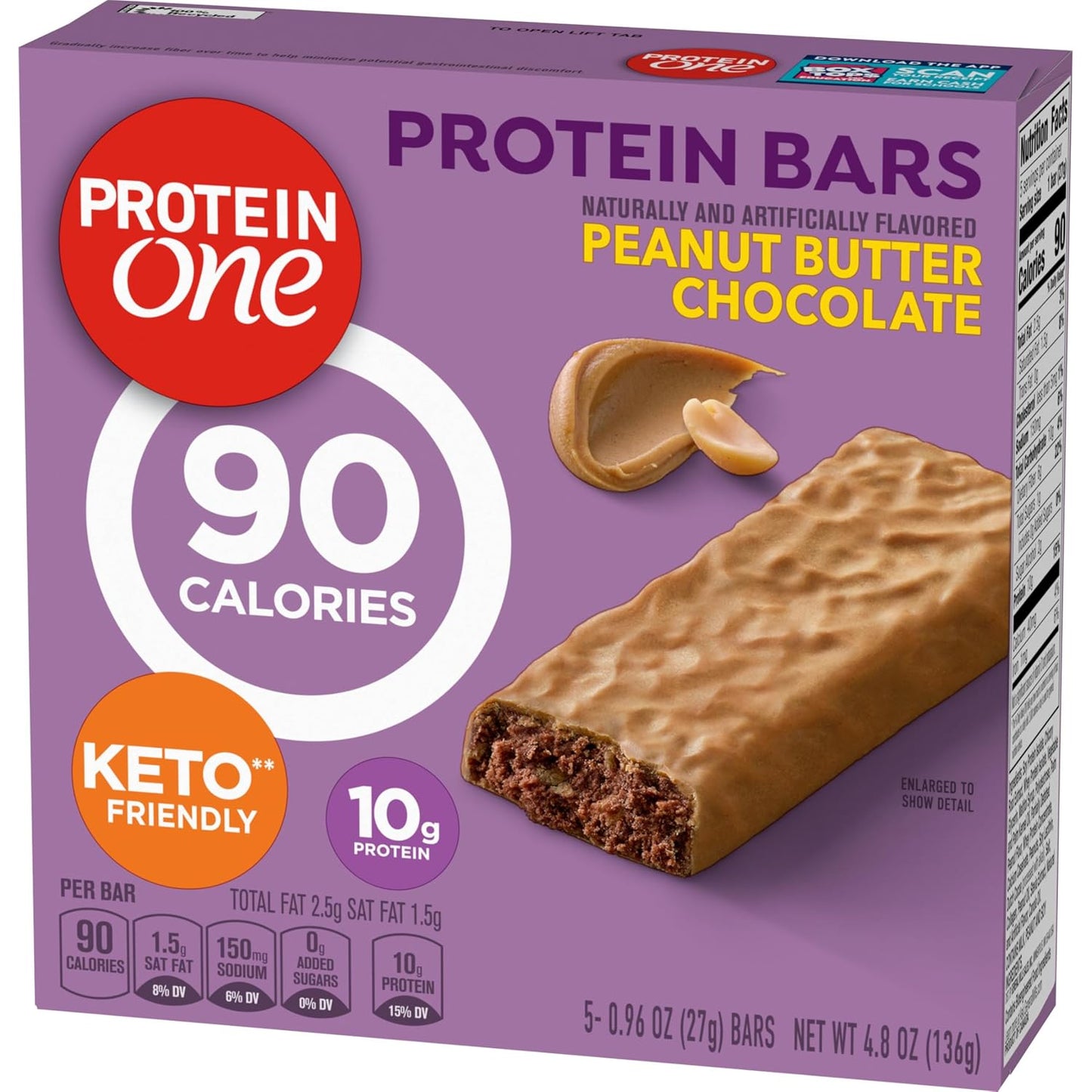 Protein One 90 Calorie Protein Bars, Peanut Butter Chocolate, Keto Friendly, 4.8 oz per box, 5 Ct (Pack of 4)