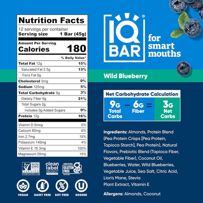 IQBAR Clean Plant Protein Bars, Almond Butter Chip 12-Count | Protein Snack | High Fiber, High Protein, Low Sugar, Clean Label Project Certified | Gluten Free, Dairy Free, Vegan, Keto, Soy Free