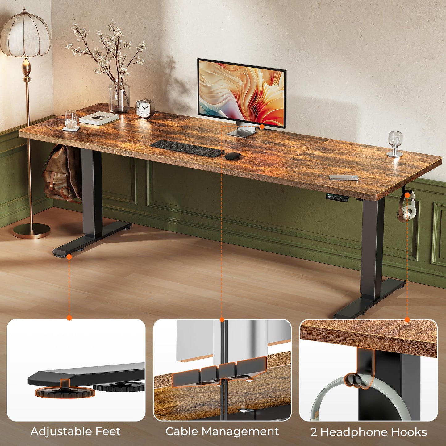 Huuger 55 x 28 Large Electric Standing Desk, Height Adjustable Computer Desk, 27.6" Deep Desktop, Stand up Gaming Office Table with 2 Hooks, 3 Preset Heights, for Home Office, Black