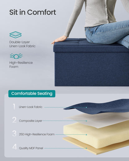 SONGMICS MAZIE Collection - 30 Inches Folding Storage Ottoman Bench, Ottoman Foot Rest, End of Bed Bench, Storage Chest, Load 660 lb, for Living Room, Bedroom, Entryway, Dark Gray ULSF47K