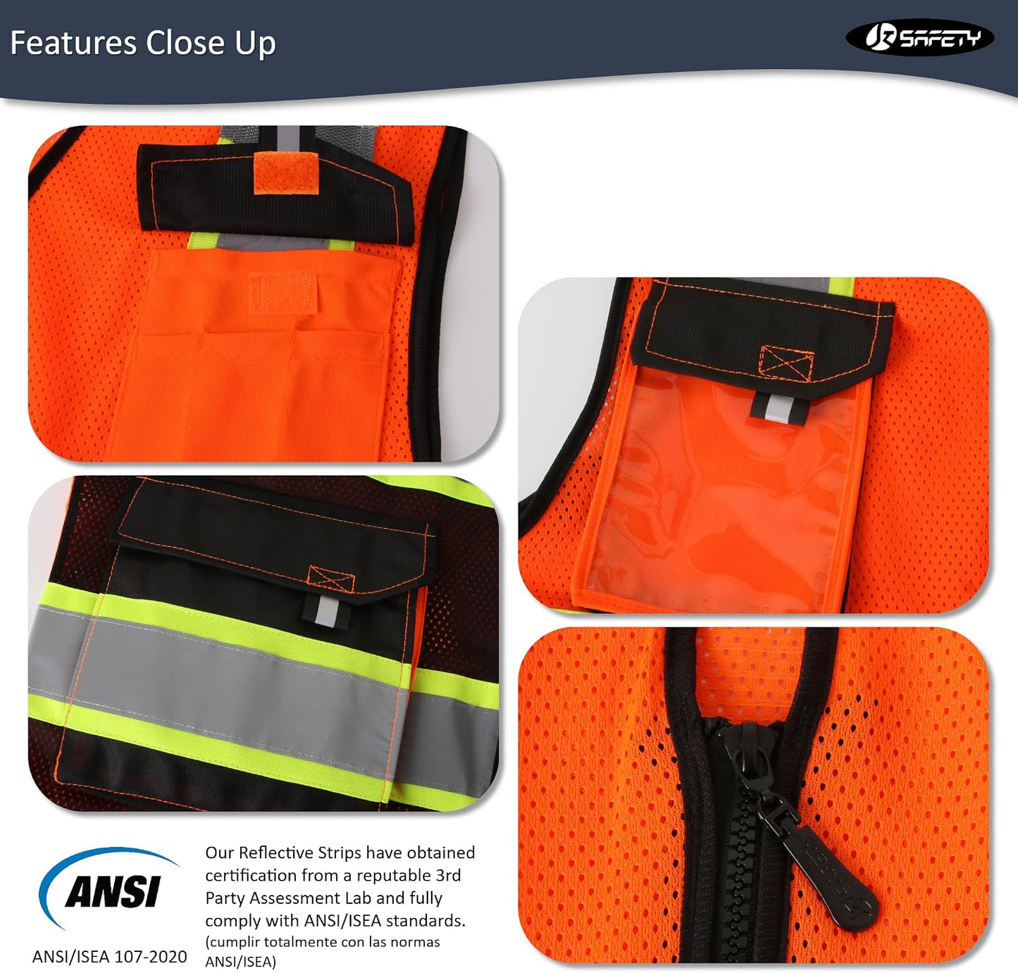 JKSafety Hi Vis Reflective Safety Vests for Men Women High Visibility Vest with Pockets Mesh Fabric Construction Safety Apparel Neon Vest for Work (220-Yellow L)