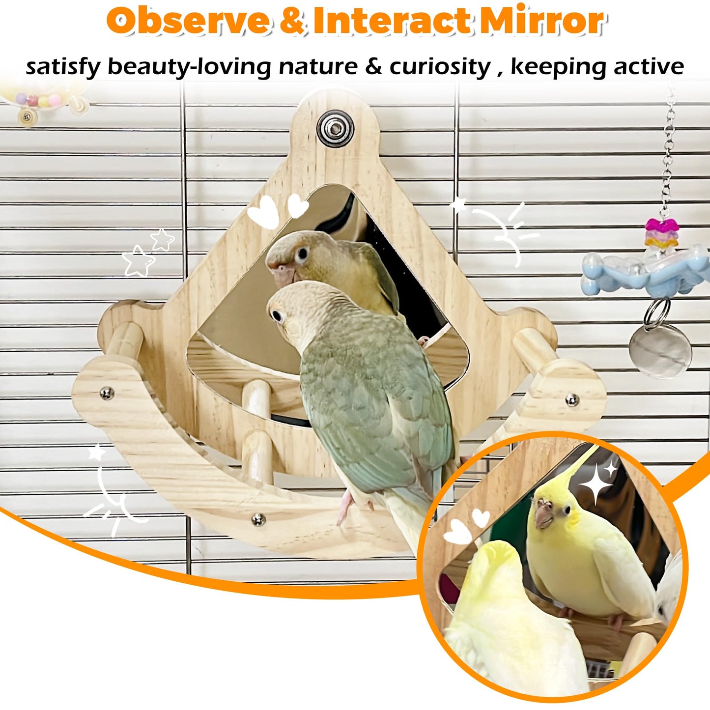 Bird Perch Toy, Interactive Rocking Parakeet Toys and Perches, Wooden Exercise Wheel Cockatiel Toys, Intelligence Puzzle Birds Enrichment Toy for Parrot, Bird Cage Accessories Perch for Budgies Conure