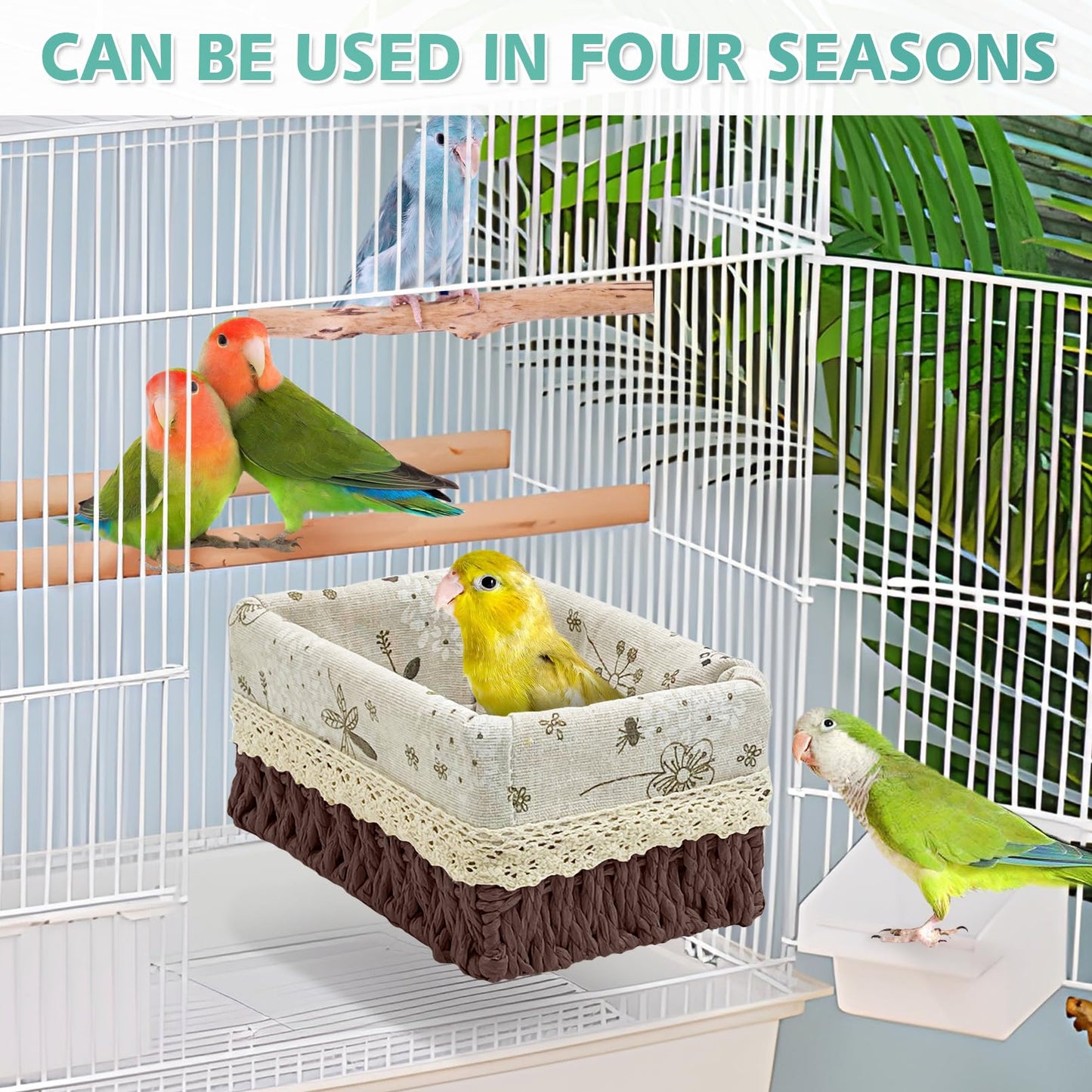 kathson Bird Nest Parrot House Birds Sleeping Bed Straw Weave All Season Hanging Hammock Bird Bed Snuggle Hut Birdcage Accessories for Parakeets Budgies Cockatiels Conures Quaker Parrot(Yellow)