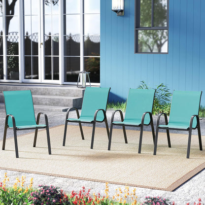 Tangkula Patio Dining Chairs Set of 4, Outdoor Stackable All Weather Heavy Duty Dining Chairs Set with Armrests, Support 330 LBS, for Poolside, Backyard, Garden, Deck, Front Porch (Brown)