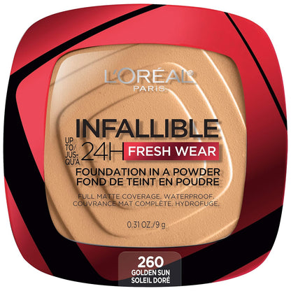 L'Oreal Paris Makeup Infallible Fresh Wear Foundation in a Powder, Up to 24H Wear, Waterproof, Vanilla, 0.31 oz. (Packaging May Vary)