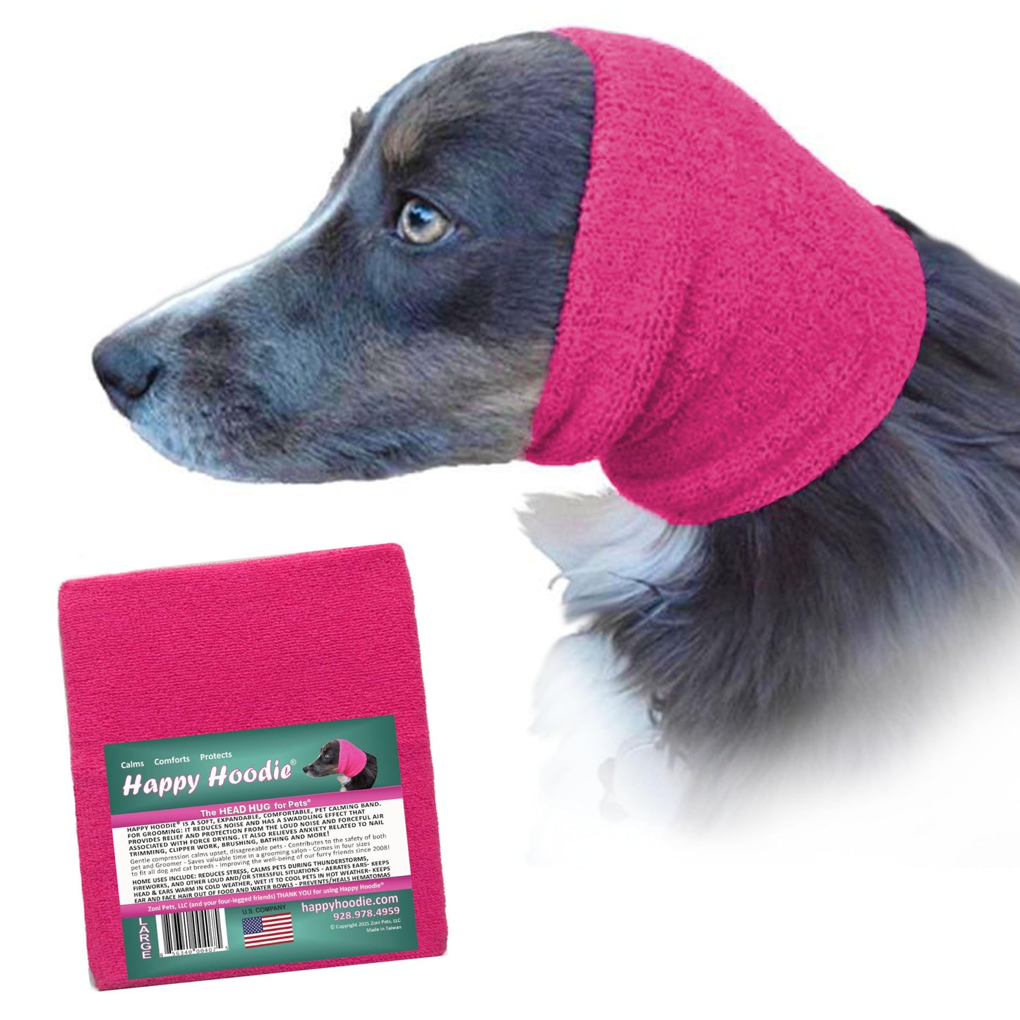 Happy Hoodie The Original Dog & Cat Calming Band - American Brand - Anxiety Relief/Noise Protection - Grooming - Thunder - Fireworks (Large, Black) - Since 2008