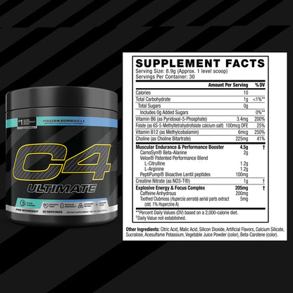 C4 Ultimate Pre Workout Powder Watermelon - Sugar Free Preworkout Energy Supplement for Men & Women - 300mg Caffeine + 3.2g Beta Alanine + 2 Patented Creatines - 20 Servings