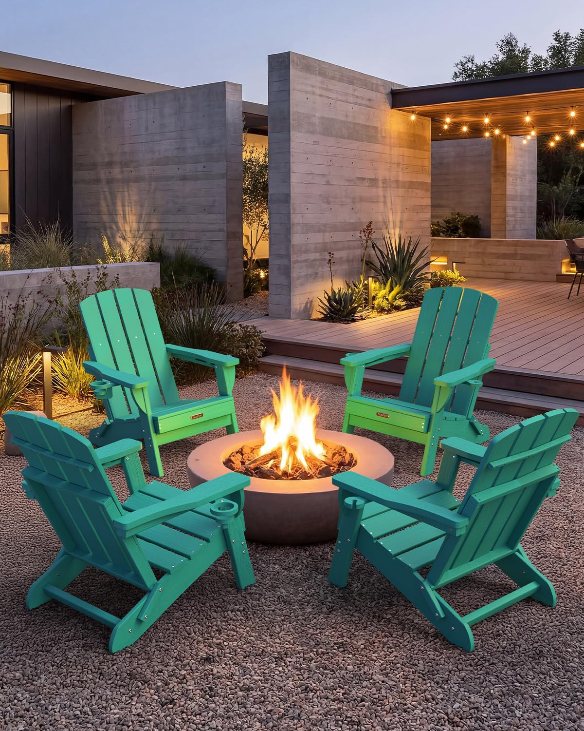 Folding Adirondack Chair, HDPE Adirondack Chairs with 2 Cup Holder, Plastic All-Weather Fire Pit Chairs, Outdoor Lawn Chair for Patio Garden (Grey)