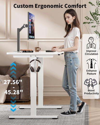 Okin Small Electric Standing Desk, 36" x 24" Whole Piece Height Adjustable Desk, Oak Sit to Stand Computer Workstation with Wheels for Home Office