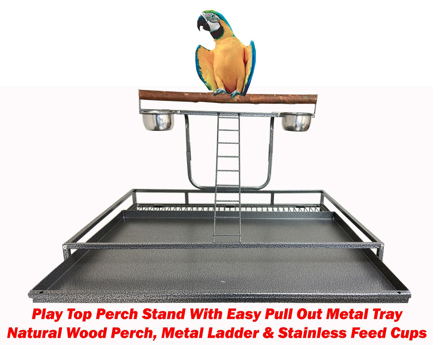 Large Elegant and Durable Wrought Iron Play Ground Perch Stand Top Climbing Ladder Bird Parrot Rolling Metal Cage with Around Seed Guard Storage Shelf On Heavy Duty Lockable Rolling Wheels